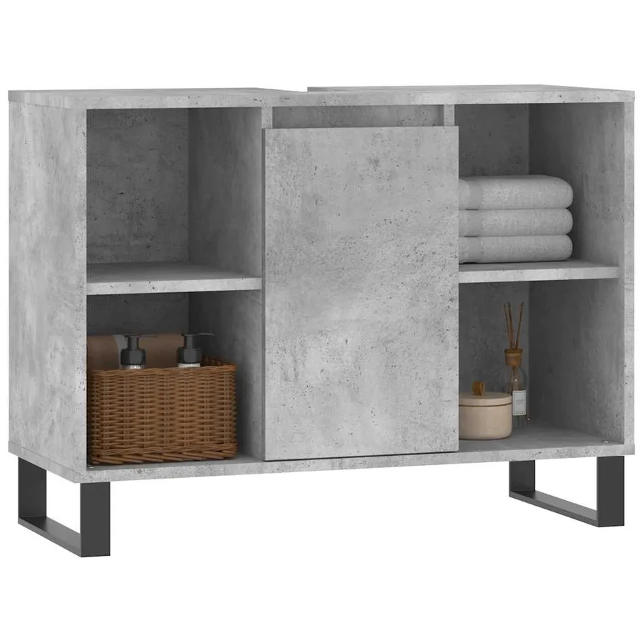 Armoire salle de bain gris béton 80x33x60cm bois d'ingénierie - 3