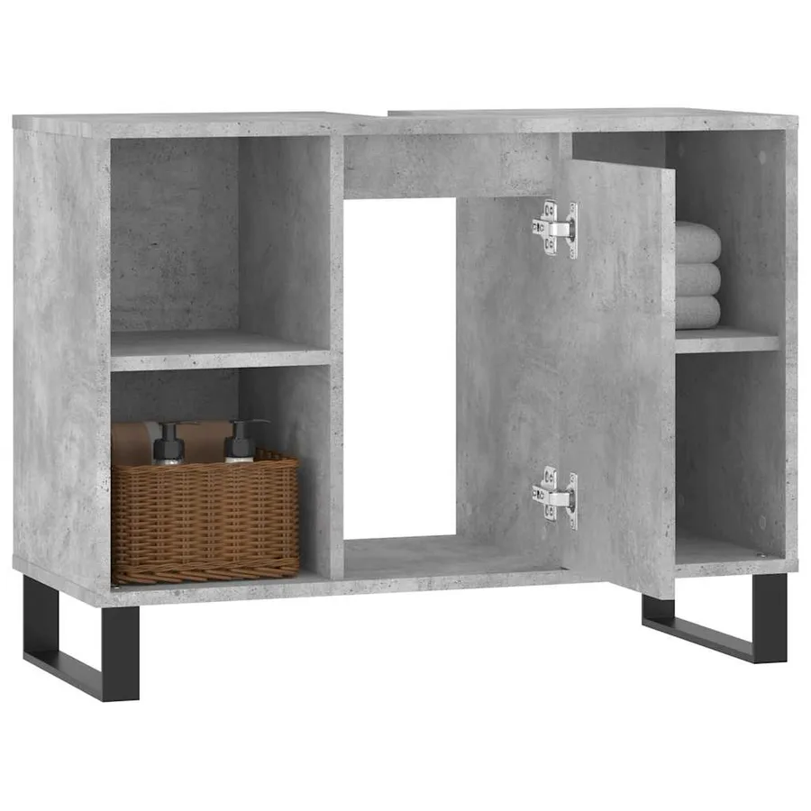 Armoire salle de bain gris béton 80x33x60cm bois d'ingénierie - 4