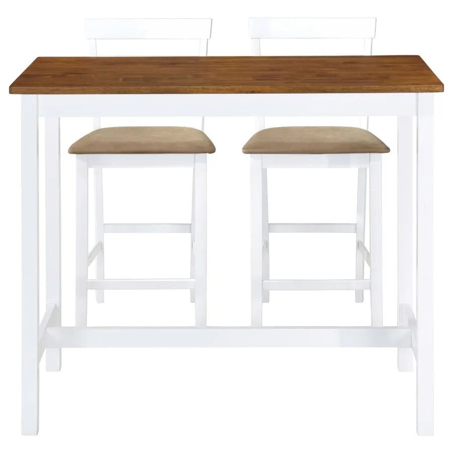 Table et chaises de bar 3 pcs Bois massif Marron et blanc - 2