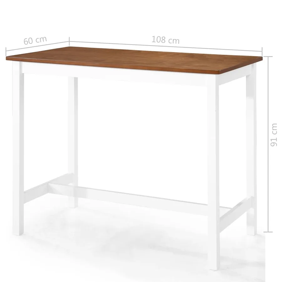 Table et chaises de bar 3 pcs Bois massif Marron et blanc - 8
