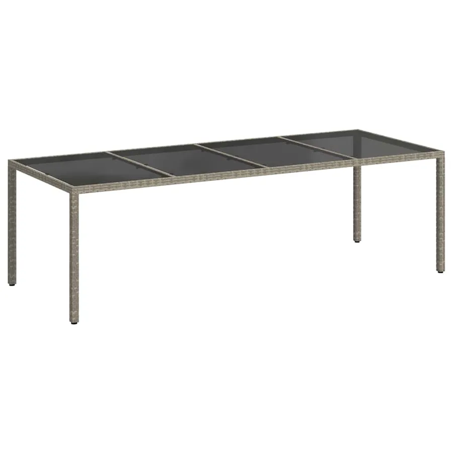Table de jardin gris 250x100x75 cm Verre trempé et poly rotin - 2