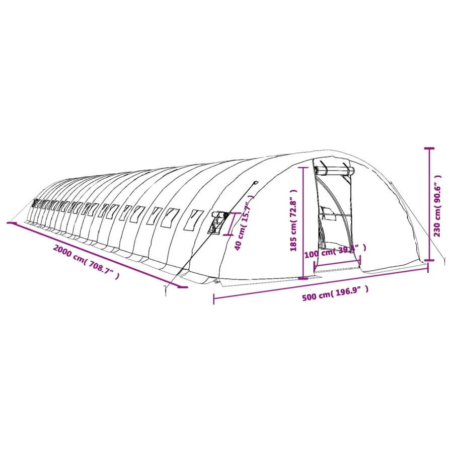 Serre avec cadre en acier blanc 100 m² 20x5x2,3 m - 12