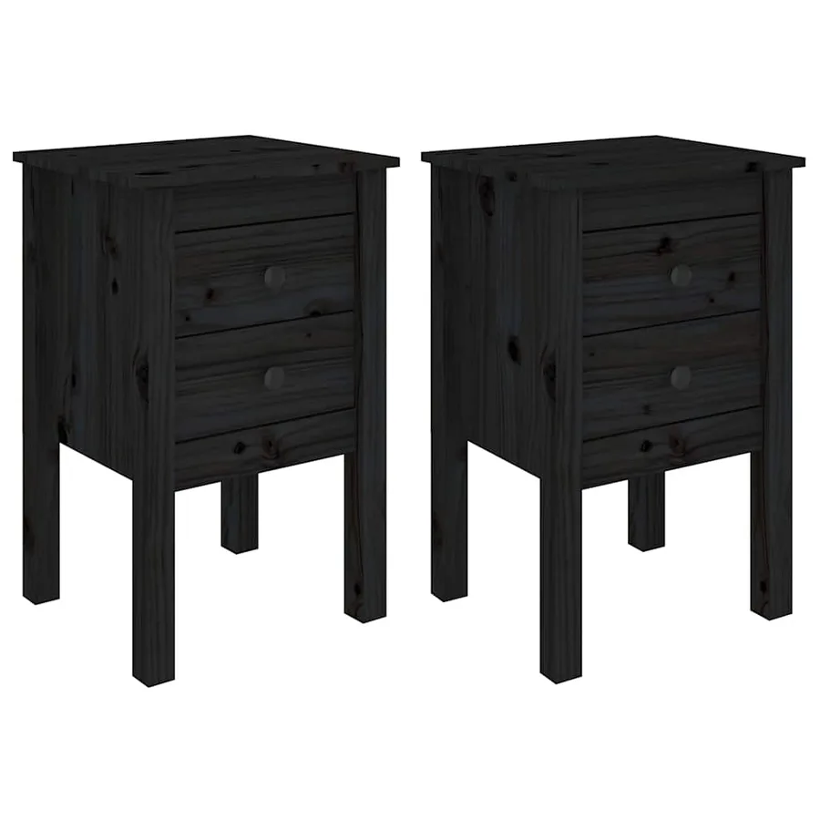 Tables de chevet 2 pcs Noir 40x35x61,5 cm Bois de pin massif - 2