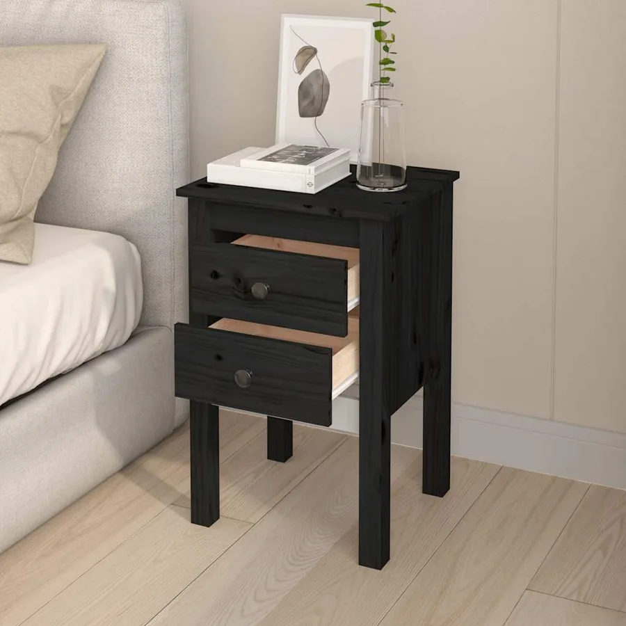 Tables de chevet 2 pcs Noir 40x35x61,5 cm Bois de pin massif - 3