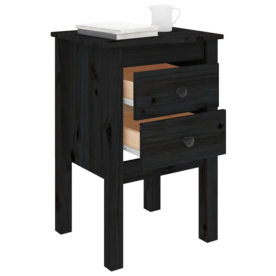 Tables de chevet 2 pcs Noir 40x35x61,5 cm Bois de pin massif - 4