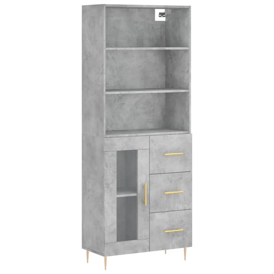 Buffet haut Gris béton 69,5x34x180 cm Bois d'ingénierie - 2