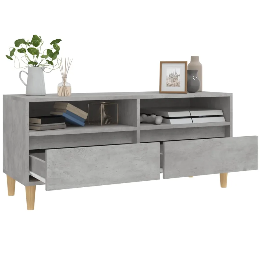 Meuble TV gris béton 100x34,5x44,5 cm bois d'ingénierie - 5