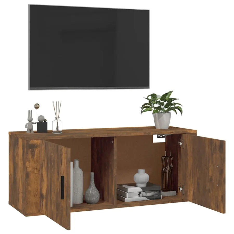 Meuble TV mural Chêne fumé 100x34,5x40 cm - 9