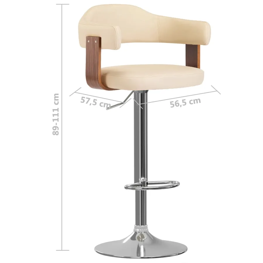 Tabourets de bar lot de 2 crème bois courbé et similicuir - 8