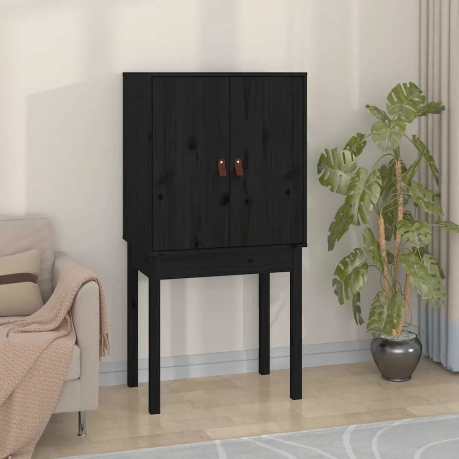 Buffet haut Noir 60x40x120 cm Bois massif de pin - 3