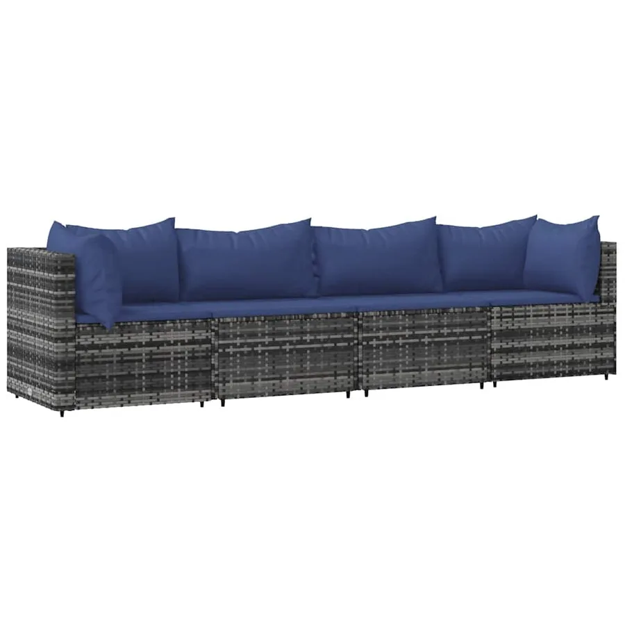 Salon de jardin 4 pcs avec coussins Gris Résine tressée - 2