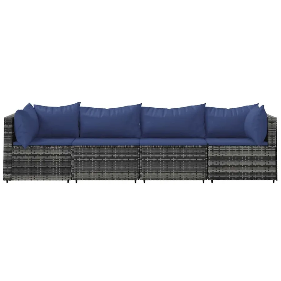 Salon de jardin 4 pcs avec coussins Gris Résine tressée - 3