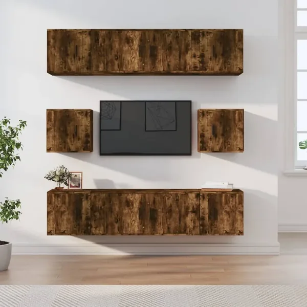 Ensemble de meubles TV 8 pcs Chêne fumé Bois d'ingénierie