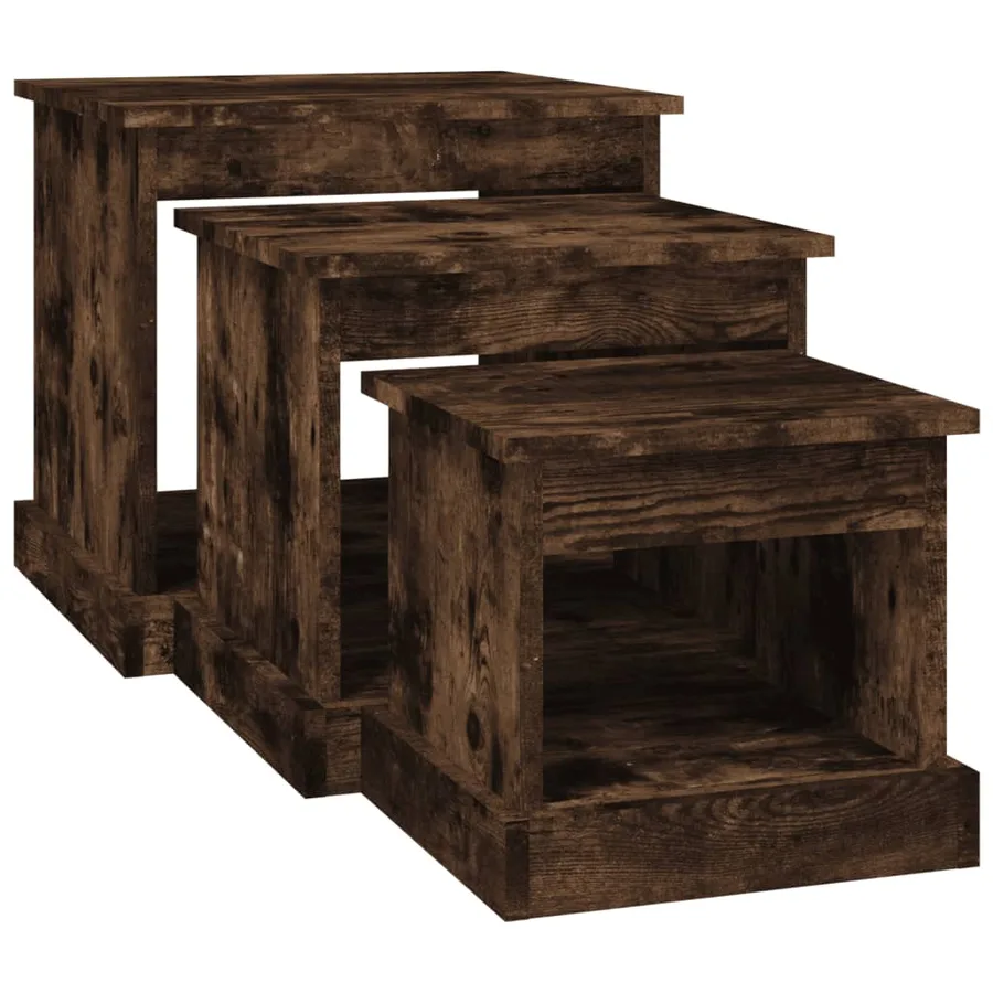 Tables basses 3 pcs chêne fumé bois d'ingénierie - 5