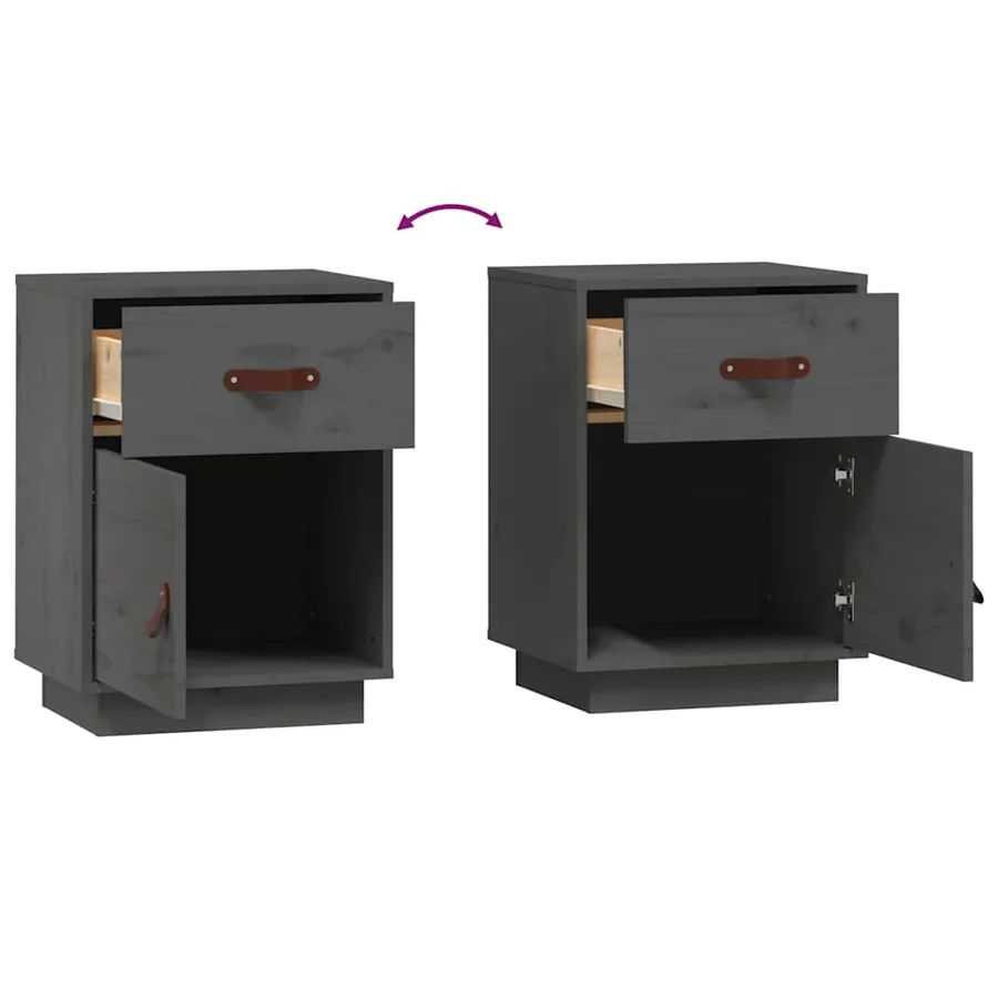 Tables de chevet 2 pcs Gris 40x34x55 cm Bois de pin massif - 8