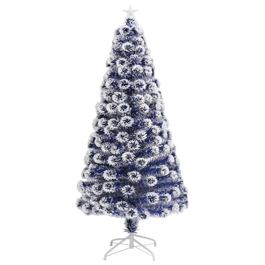 Arbre de Noël artificiel pré-éclairé blanc/bleu fibre optique - 3
