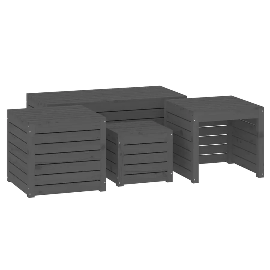 Ensemble de boîtes de jardin 4 pcs gris bois de pin massif - 2