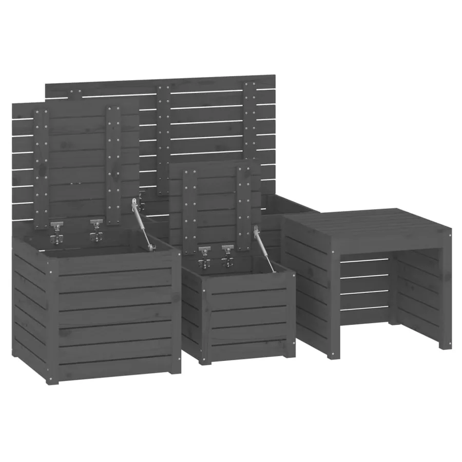 Ensemble de boîtes de jardin 4 pcs gris bois de pin massif - 8