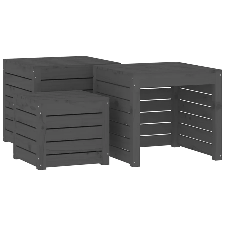 Ensemble de boîtes de jardin 4 pcs gris bois de pin massif - 9