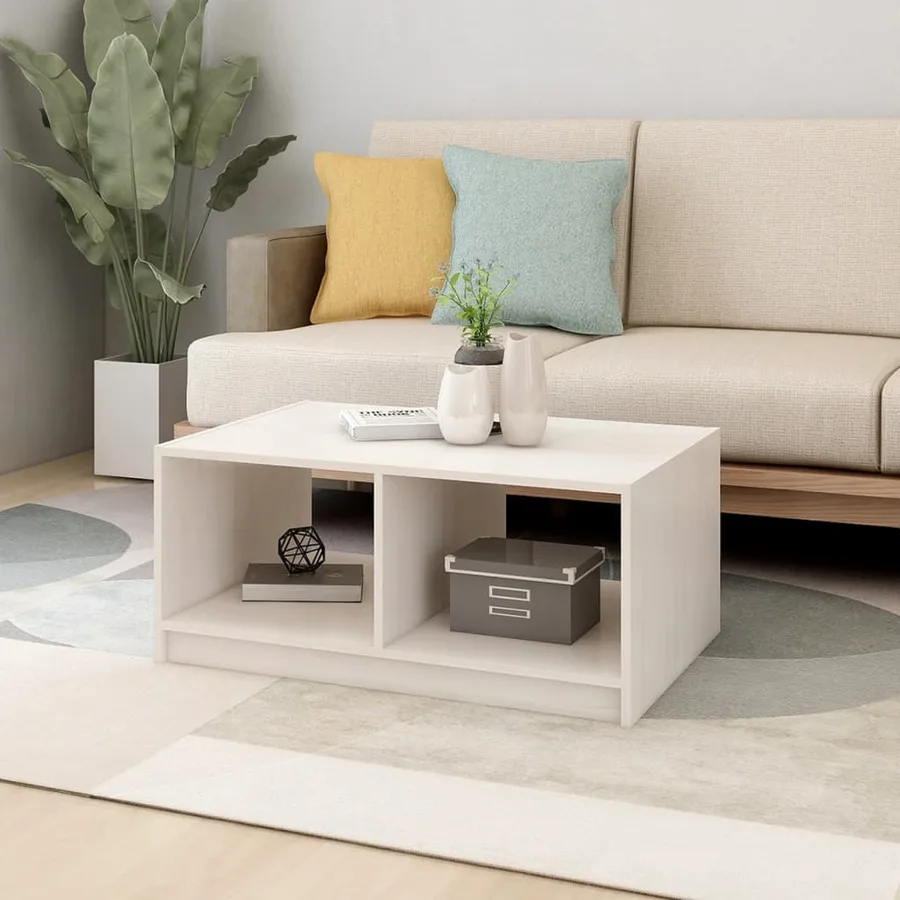 Table basse blanc 75x50x33,5 cm bois de pin massif - 3