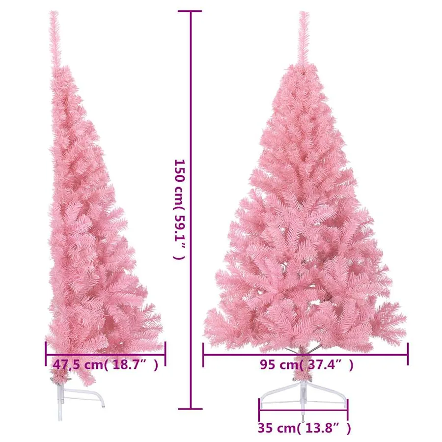 Demi sapin de Noël artificiel avec support Rose 150 cm PVC - 10