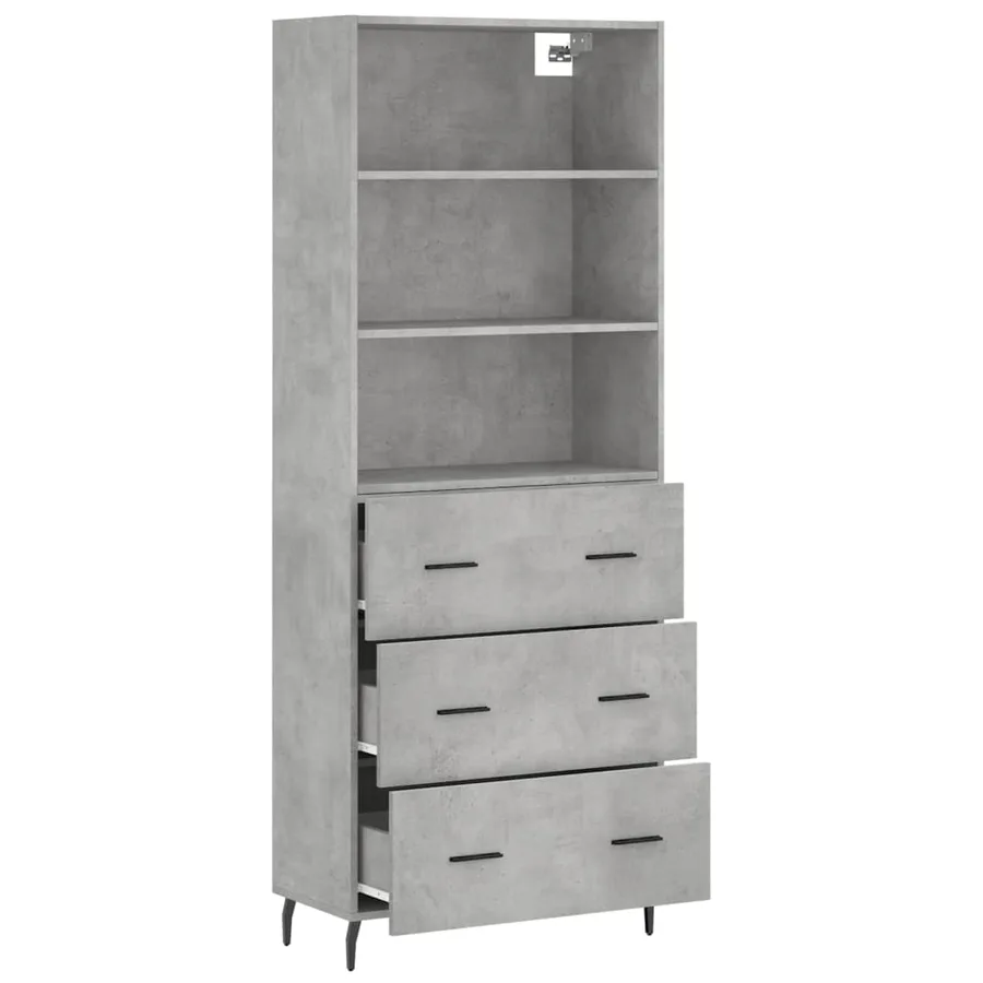 Buffet haut Gris béton 69,5x34x180 cm Bois d'ingénierie - 4