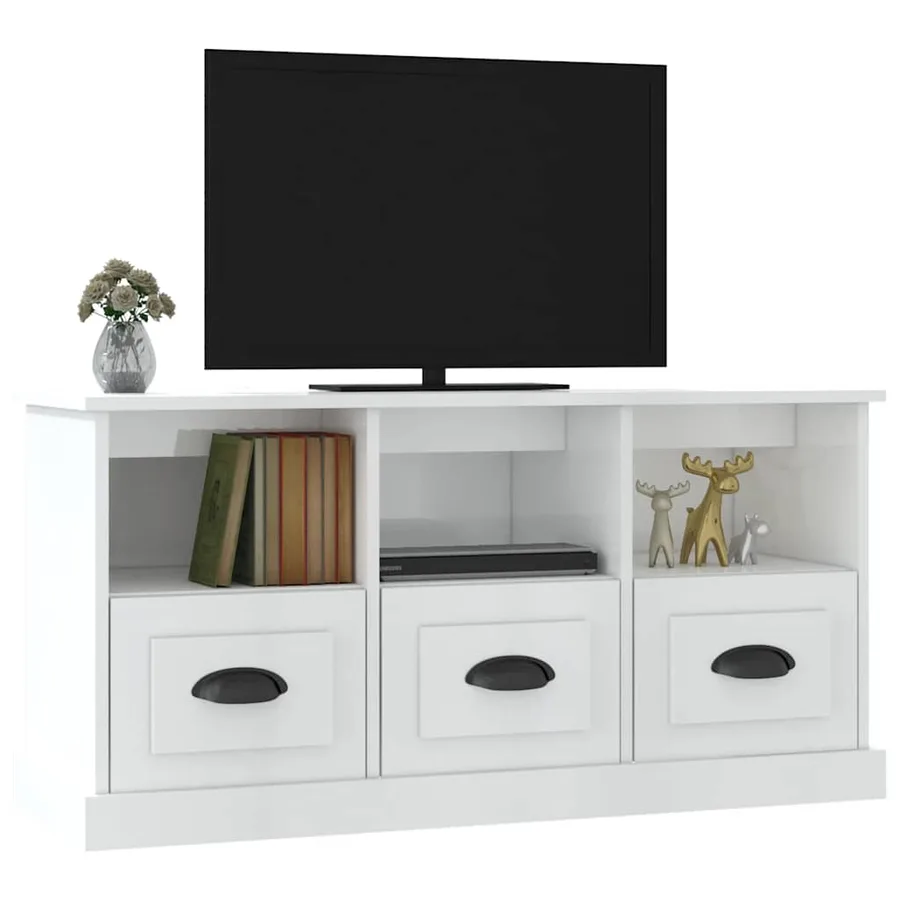 Meuble TV blanc brillant 100x35x50 cm bois d'ingénierie - 4