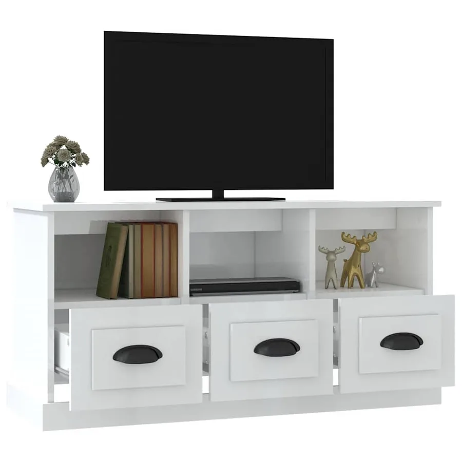 Meuble TV blanc brillant 100x35x50 cm bois d'ingénierie - 5