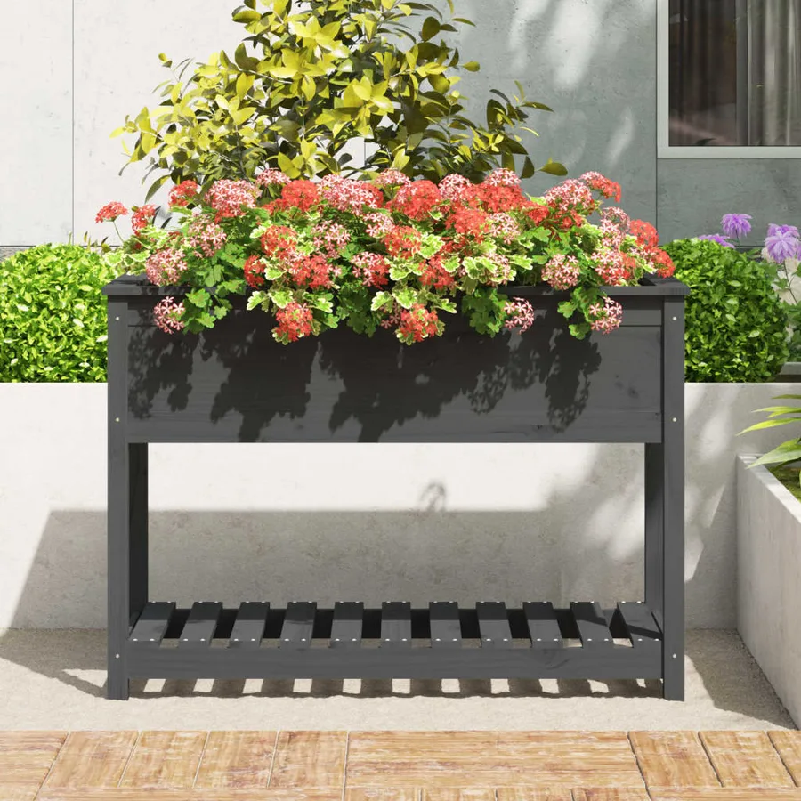 Jardinière avec étagère Gris 111,5x54x81 cm Bois massif de pin - 3