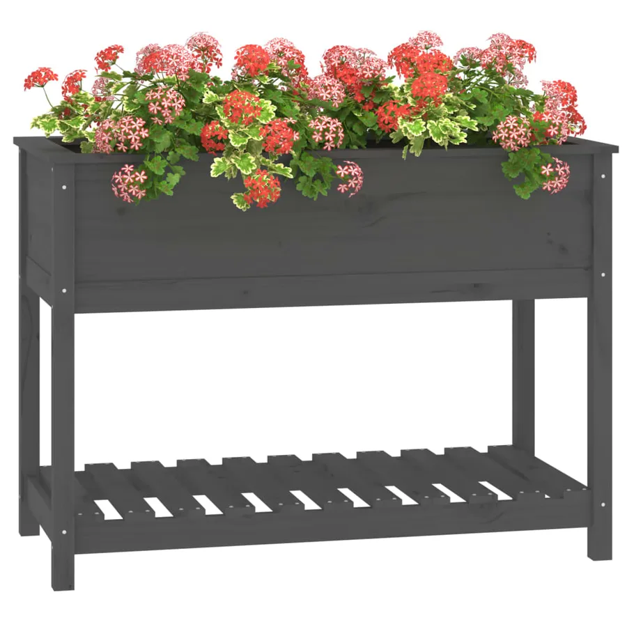 Jardinière avec étagère Gris 111,5x54x81 cm Bois massif de pin - 4