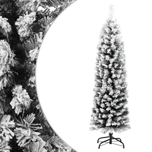 Sapin de Noël artificiel mince flocon de neige vert 150 cm PVC