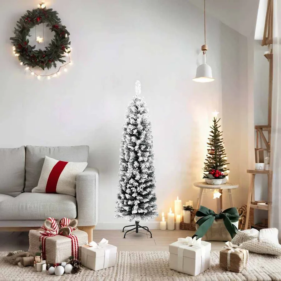 Sapin de Noël artificiel mince flocon de neige vert 150 cm PVC - 2