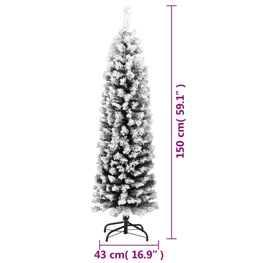 Sapin de Noël artificiel mince flocon de neige vert 150 cm PVC - 7