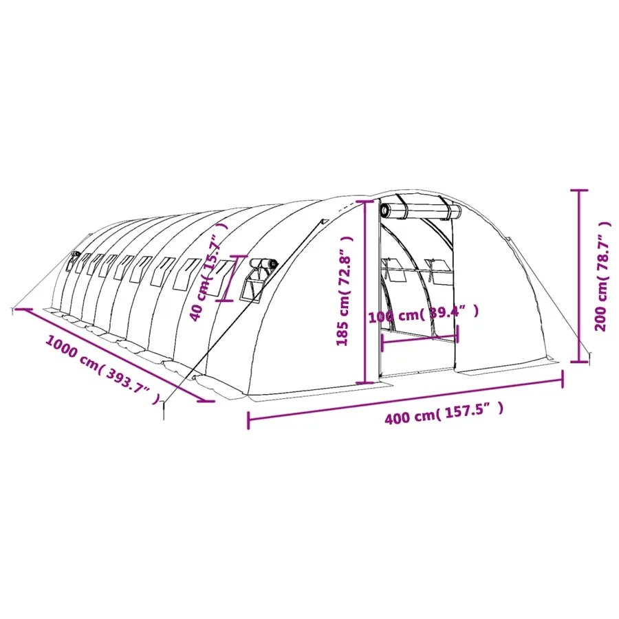 Serre avec cadre en acier vert 40 m² 10x4x2 m - 12