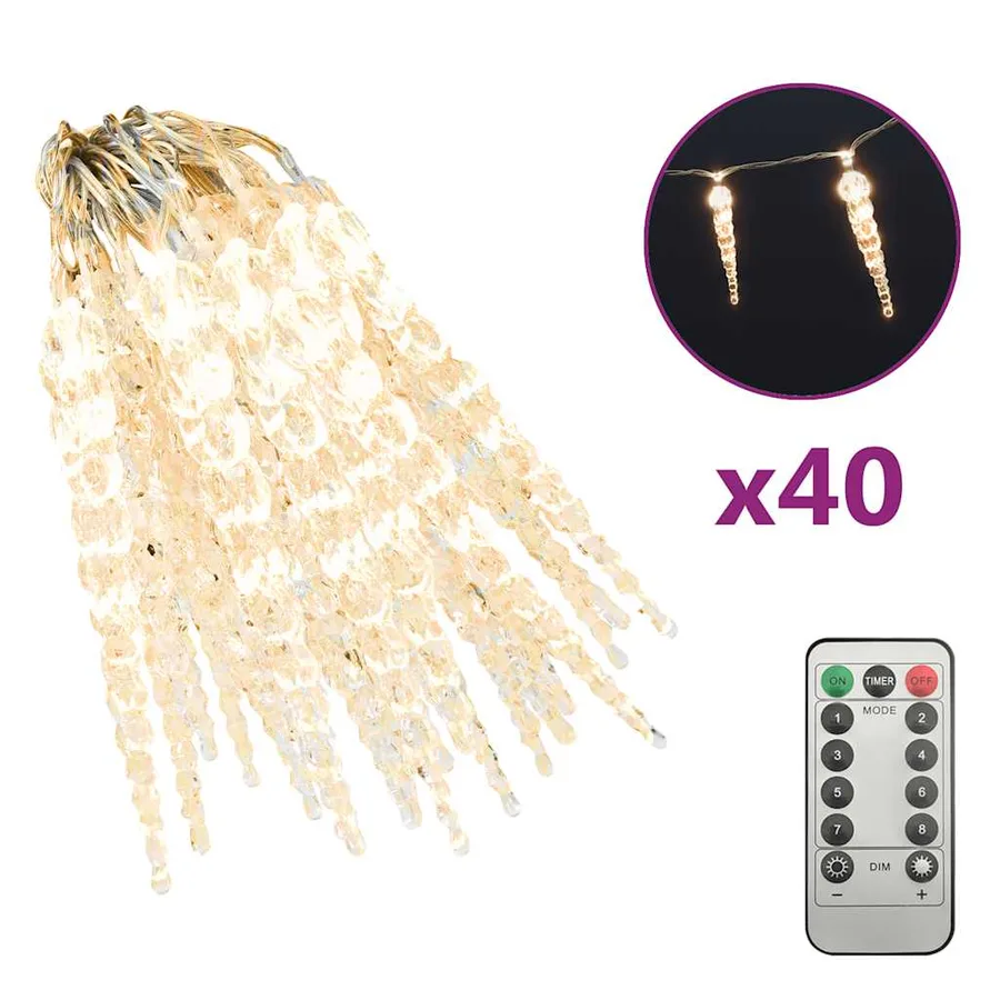 Guirlande lumineuse à glaçons de Noël 40 pcs Blanc Acrylique - 2