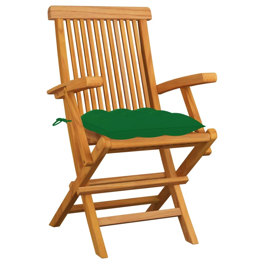 Chaises de jardin avec coussins vert lot de 6 Bois teck massif - 2