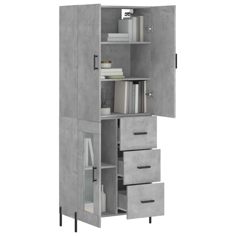Buffet haut Gris béton 69,5x34x180 cm Bois d'ingénierie - 3