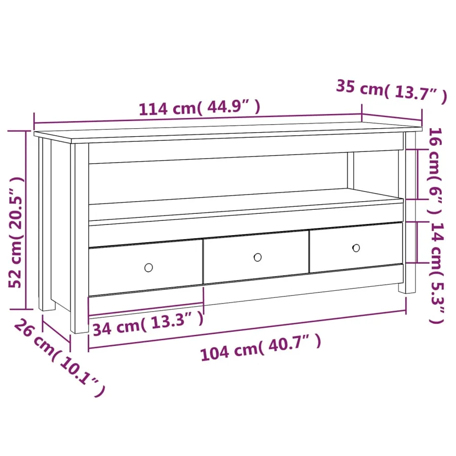 Meuble TV Noir 114x35x52 cm Bois de pin massif - 10