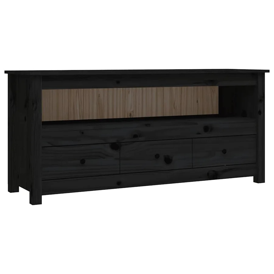 Meuble TV Noir 114x35x52 cm Bois de pin massif - 2