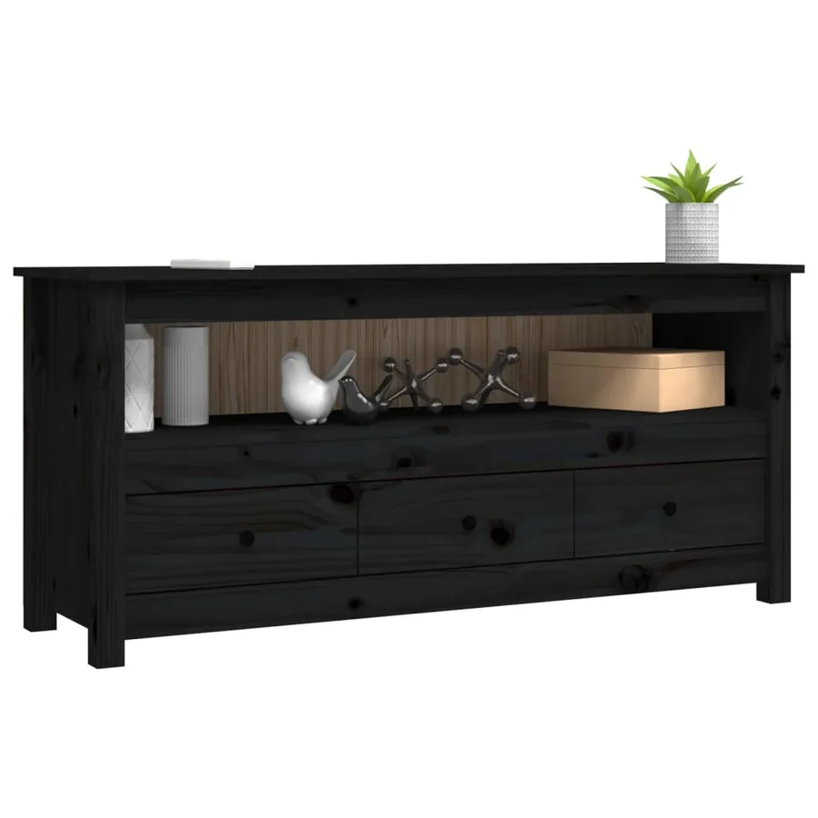 Meuble TV Noir 114x35x52 cm Bois de pin massif - 4