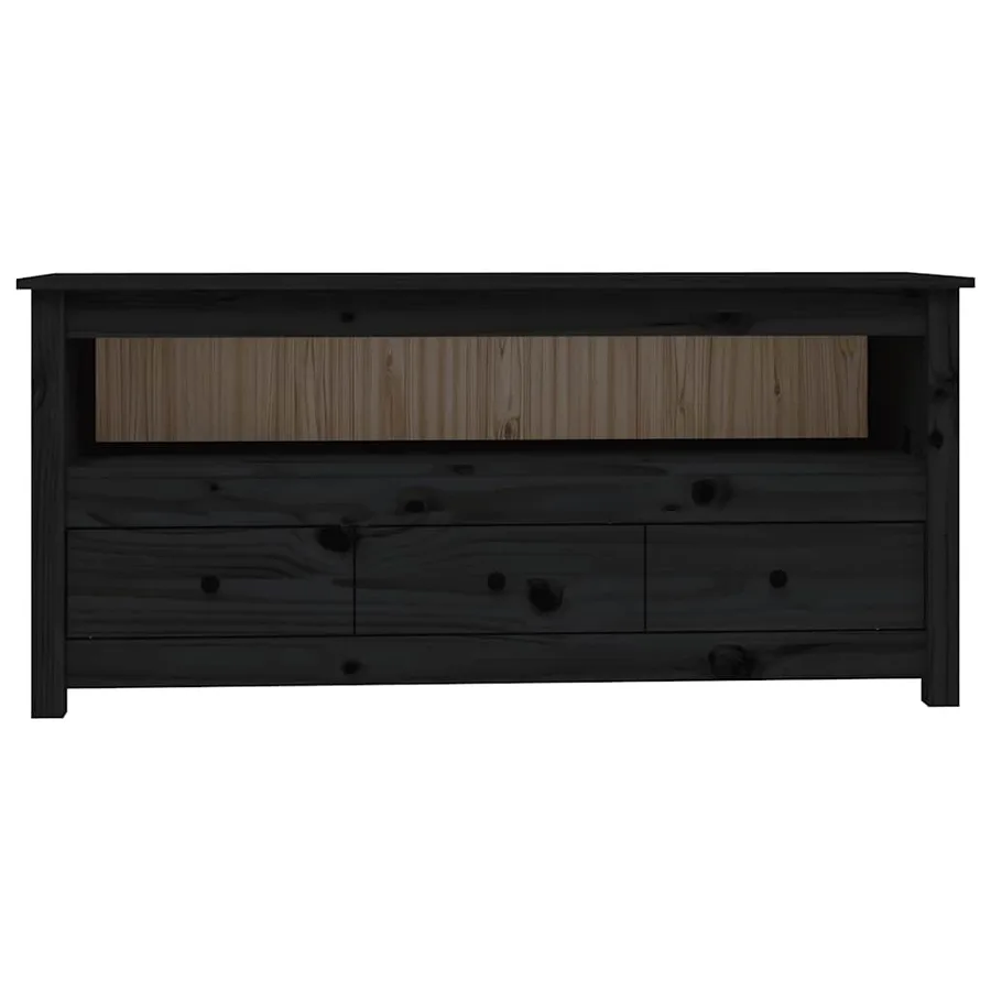 Meuble TV Noir 114x35x52 cm Bois de pin massif - 6