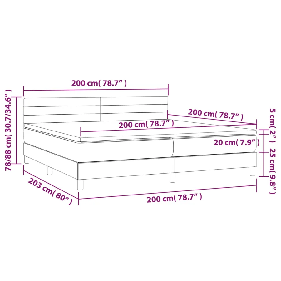 Sommier à lattes de lit et matelas et LED Gris foncé 200x200 cm - 8