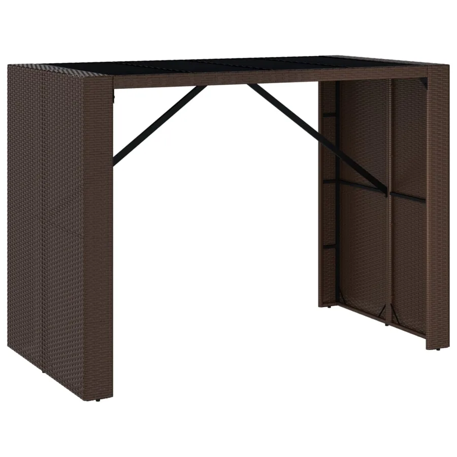 Table de bar et dessus en verre marron 145x80x110 cm poly rotin - 2