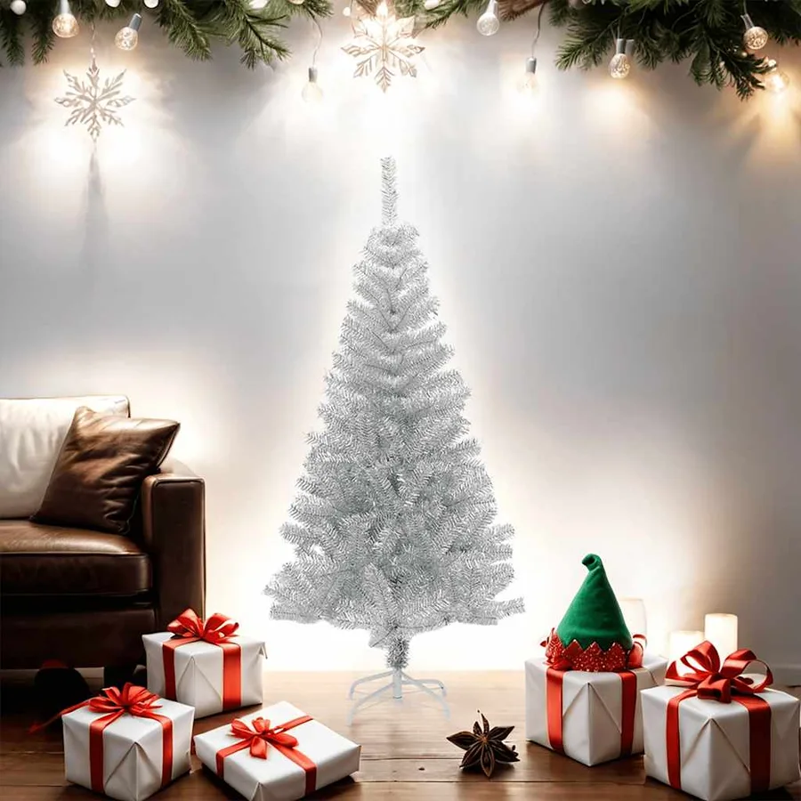 Sapin de Noël artificiel avec support argenté 150 cm PET - 2