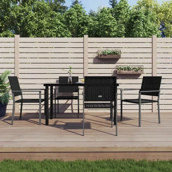 Ensemble à manger de jardin 5 pcs résine tressée acier