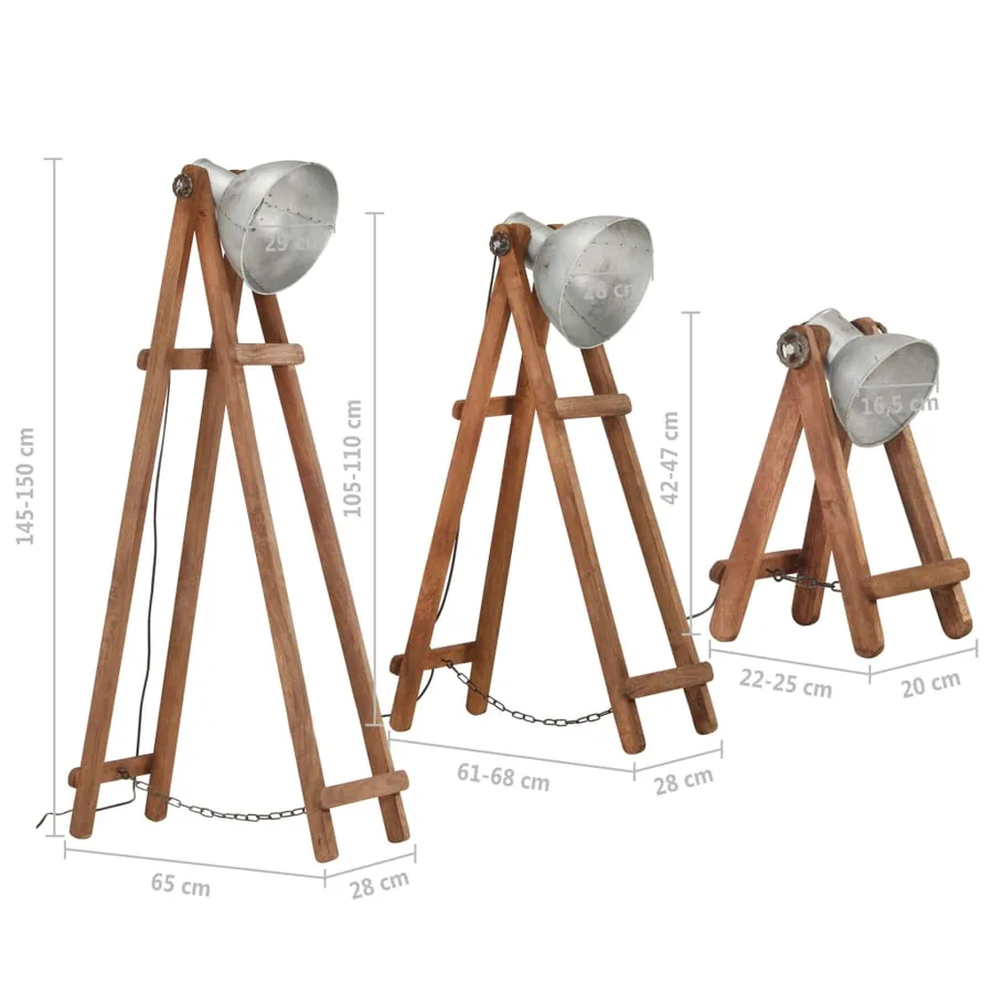 Lampadaires 3 pcs Argenté E27 Bois de manguier massif - 13