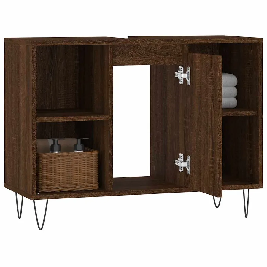 Armoire salle de bain chêne marron 80x33x60cm bois d'ingénierie - 4