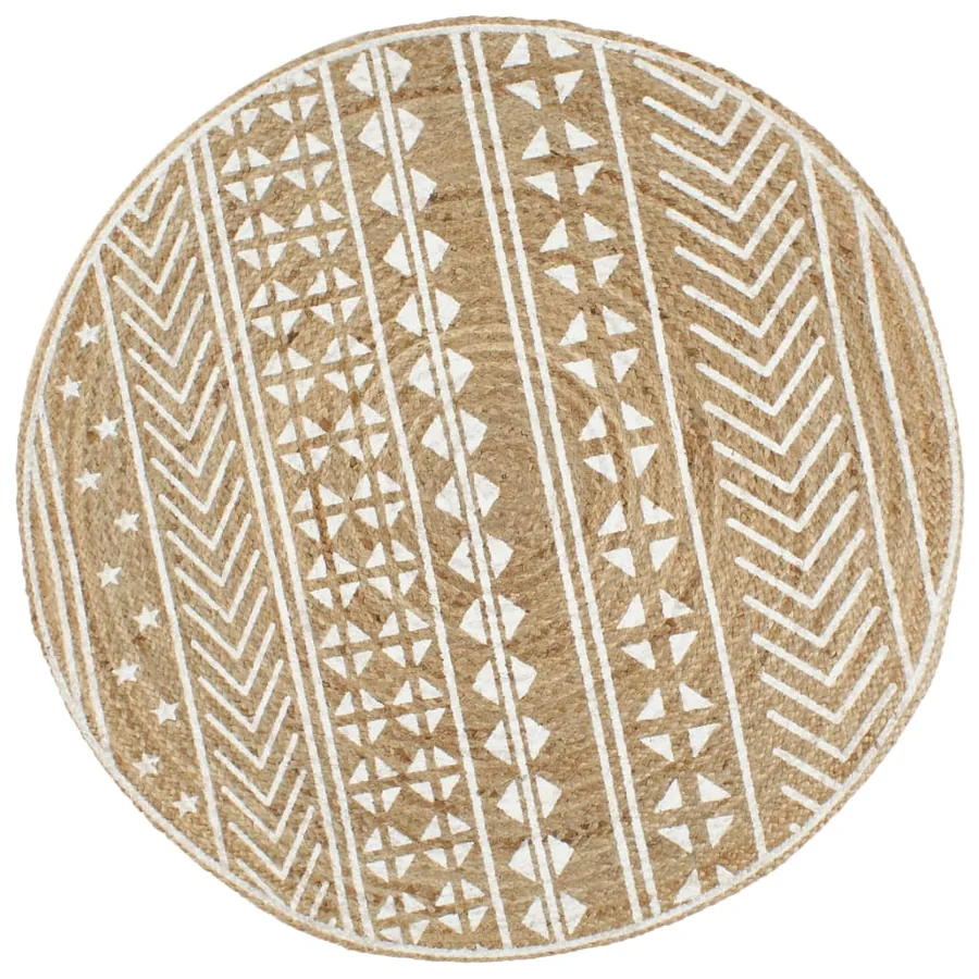 Tapis fait à la main Jute avec imprimé blanc 120 cm