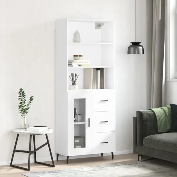 Buffet haut Blanc brillant 69,5x34x180 cm Bois d'ingénierie