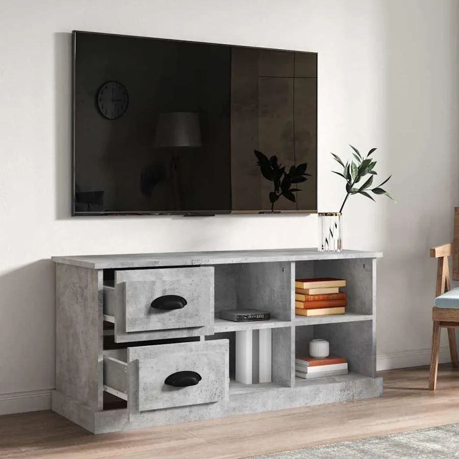 Meuble TV gris béton 102x35,5x47,5 cm bois d'ingénierie - 3